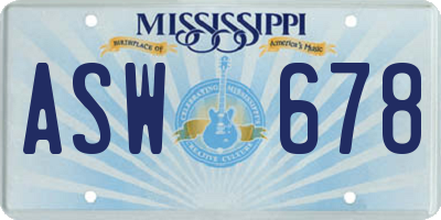 MS license plate ASW678