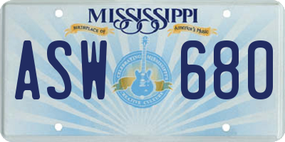 MS license plate ASW680