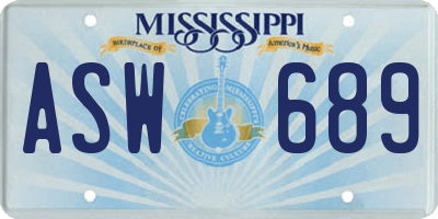 MS license plate ASW689
