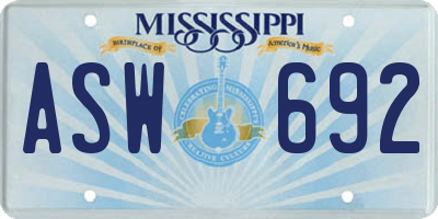 MS license plate ASW692