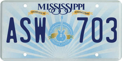 MS license plate ASW703