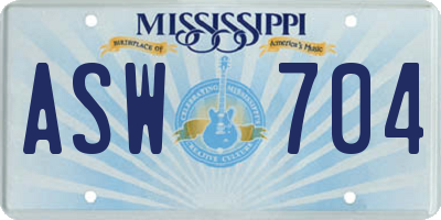 MS license plate ASW704