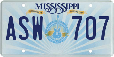 MS license plate ASW707