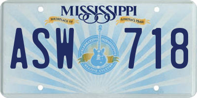 MS license plate ASW718