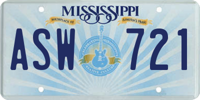 MS license plate ASW721