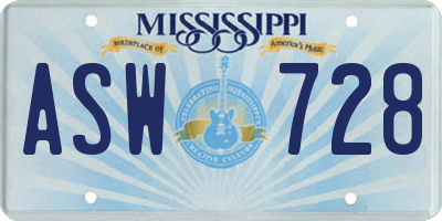 MS license plate ASW728