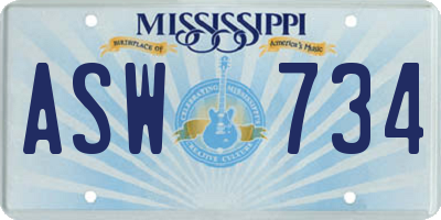 MS license plate ASW734