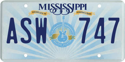 MS license plate ASW747