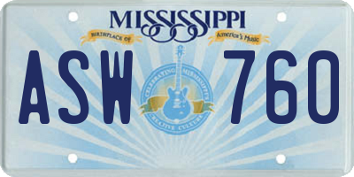MS license plate ASW760