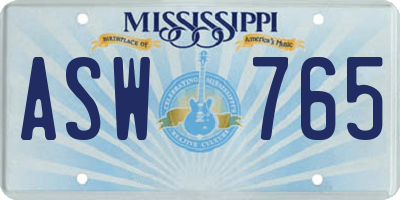 MS license plate ASW765