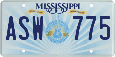 MS license plate ASW775
