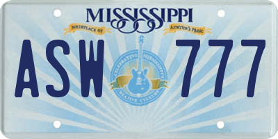 MS license plate ASW777