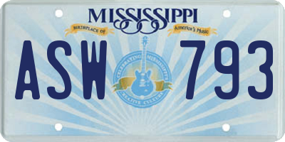 MS license plate ASW793