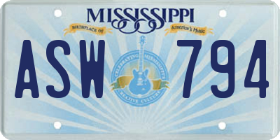 MS license plate ASW794