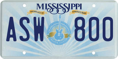 MS license plate ASW800