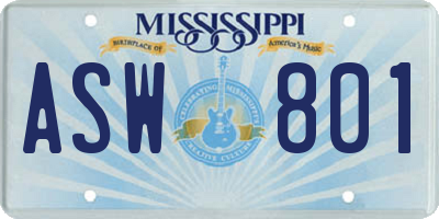 MS license plate ASW801