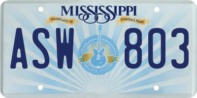 MS license plate ASW803