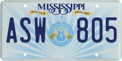 MS license plate ASW805