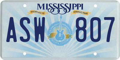 MS license plate ASW807