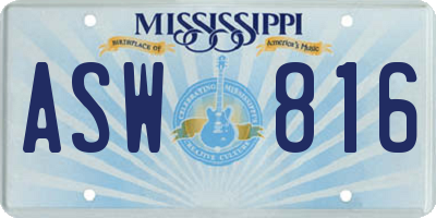 MS license plate ASW816