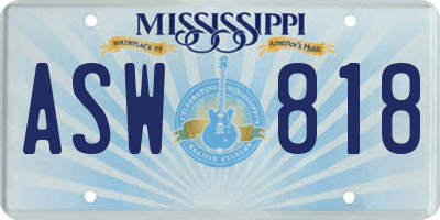 MS license plate ASW818