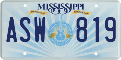 MS license plate ASW819