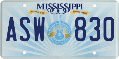 MS license plate ASW830