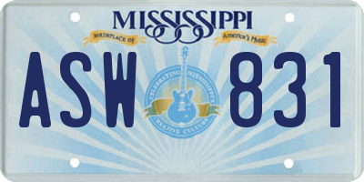 MS license plate ASW831