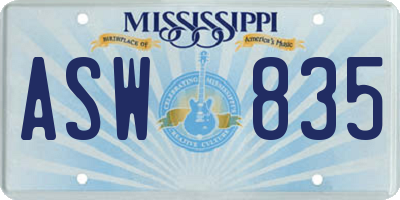 MS license plate ASW835