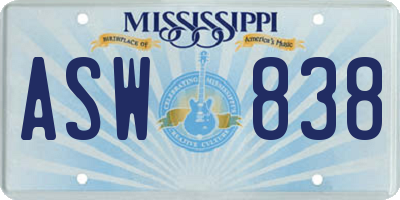 MS license plate ASW838