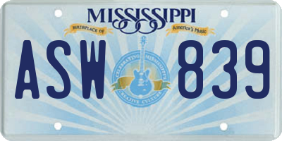 MS license plate ASW839