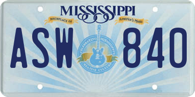 MS license plate ASW840