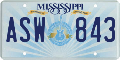 MS license plate ASW843