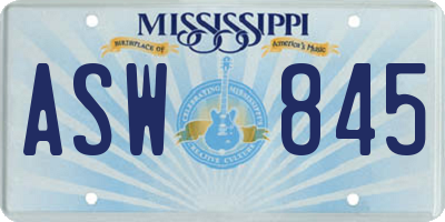 MS license plate ASW845
