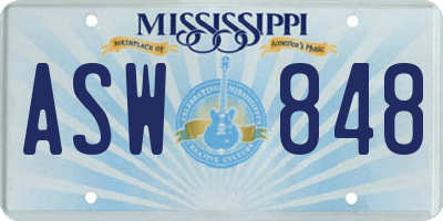 MS license plate ASW848