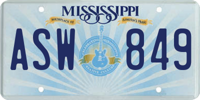 MS license plate ASW849