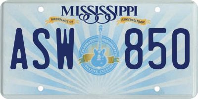 MS license plate ASW850