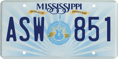 MS license plate ASW851