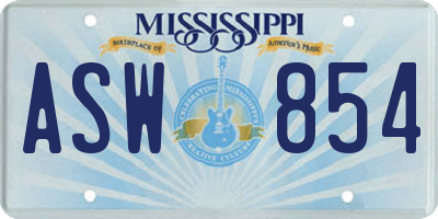 MS license plate ASW854
