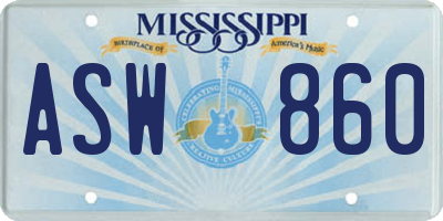 MS license plate ASW860