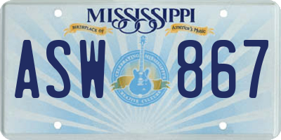 MS license plate ASW867