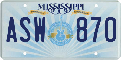 MS license plate ASW870