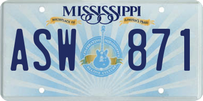 MS license plate ASW871