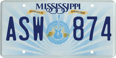 MS license plate ASW874