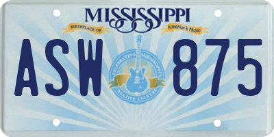 MS license plate ASW875