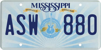 MS license plate ASW880