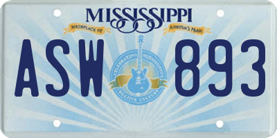 MS license plate ASW893