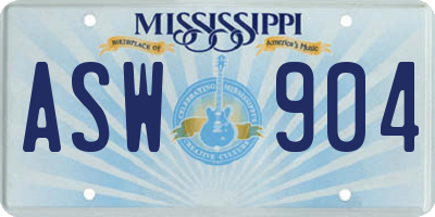 MS license plate ASW904