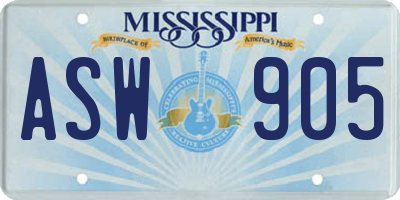 MS license plate ASW905
