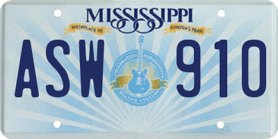 MS license plate ASW910